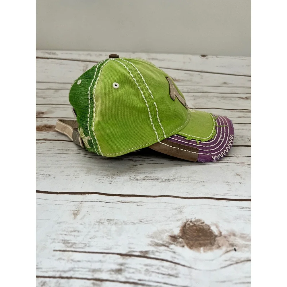 True Religion Trucker Hat Green Purple Distressed Horseshoe Logo OSFA